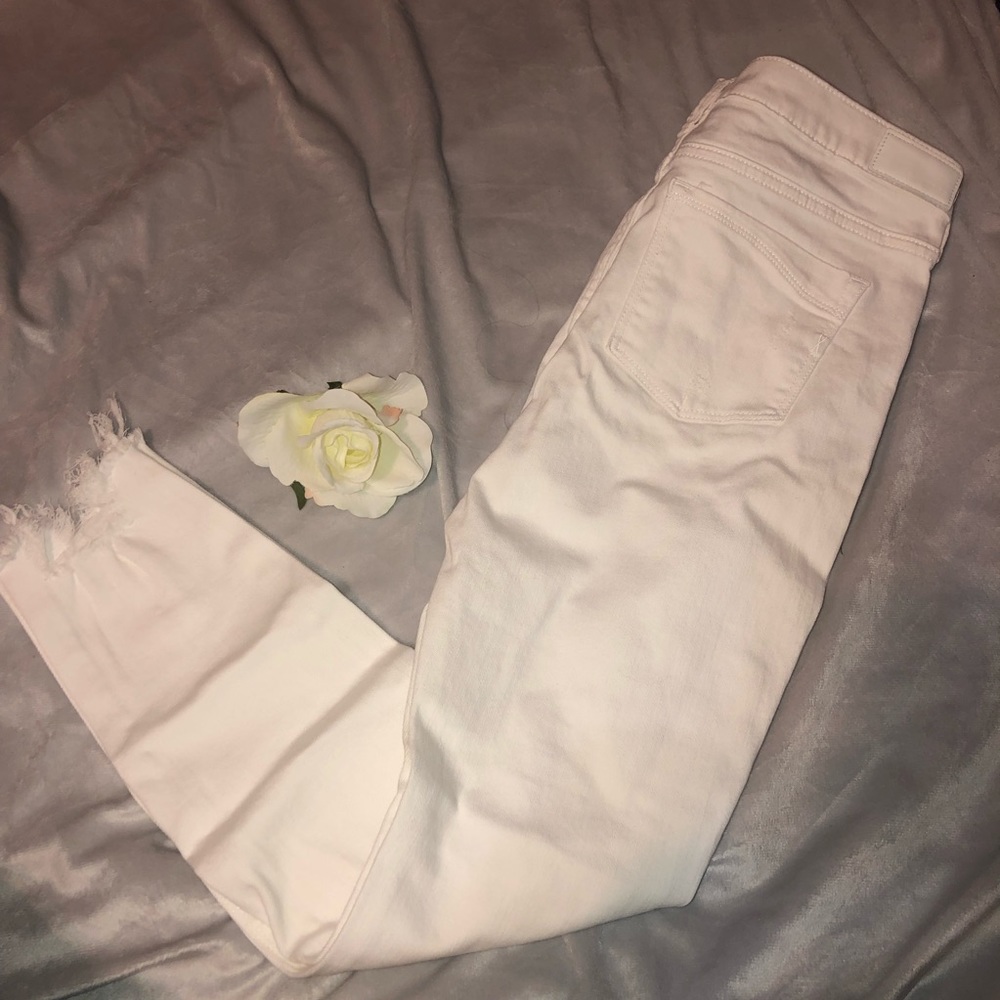 EXPRESS MID RISE WHITE RIPPED STRETCH JEANS - Picture 4 of 7